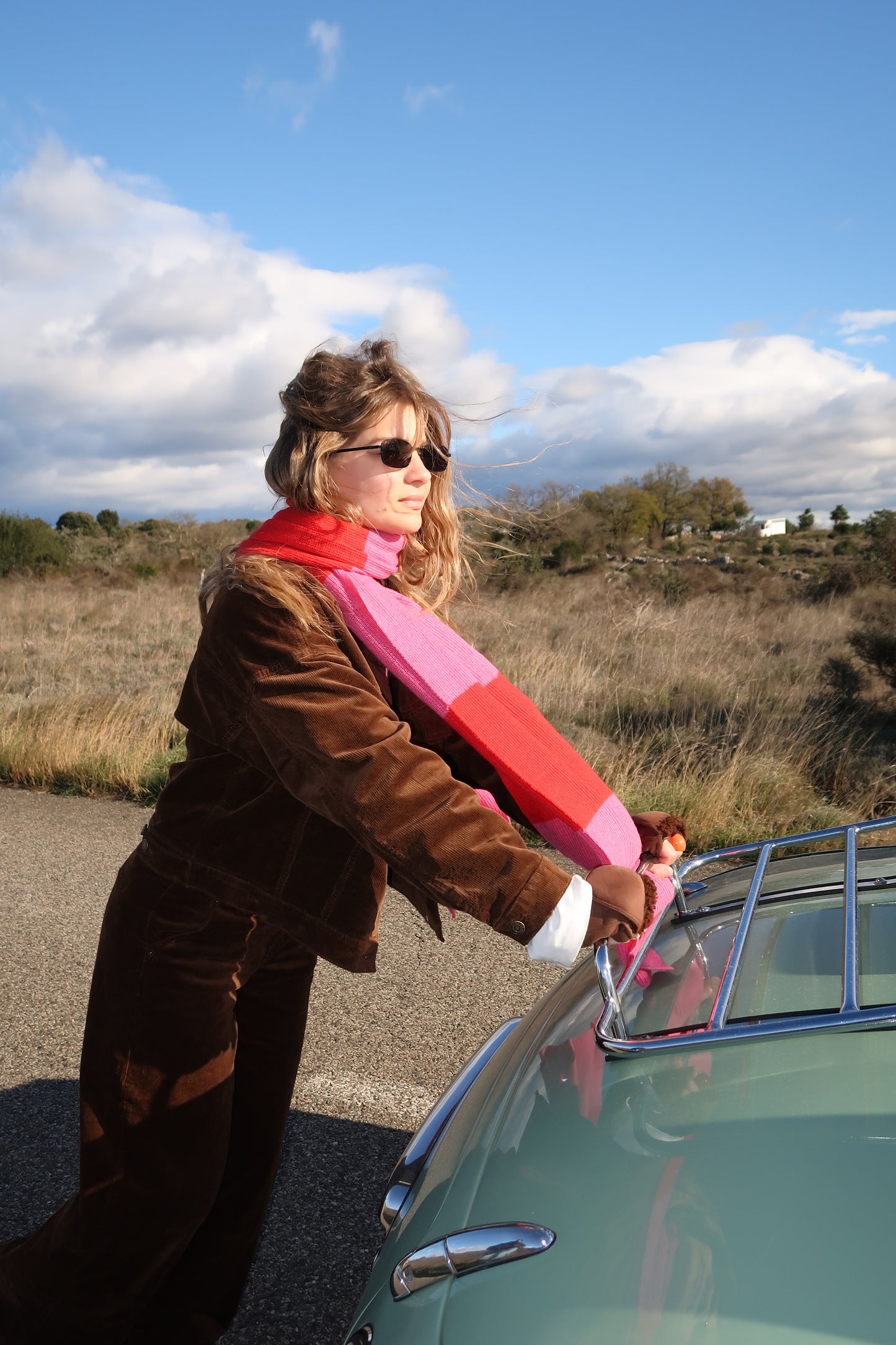 Echarpe rayée rose & rouge