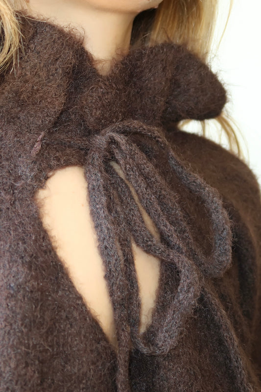 Pull col noué marron