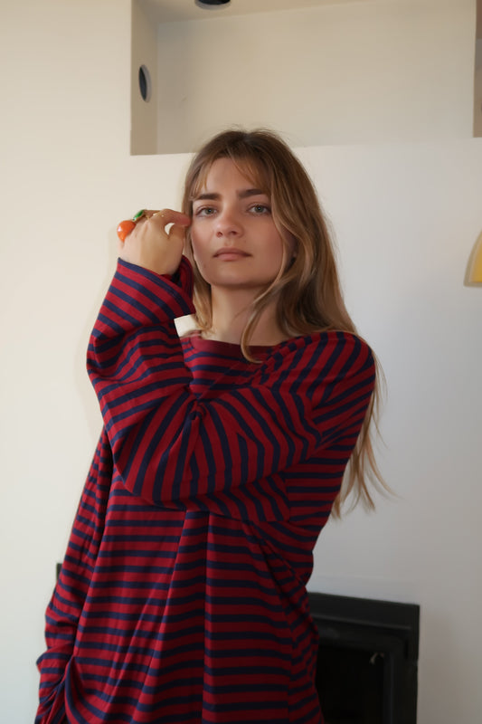 Manches longues rayé bordeaux/bleu marine