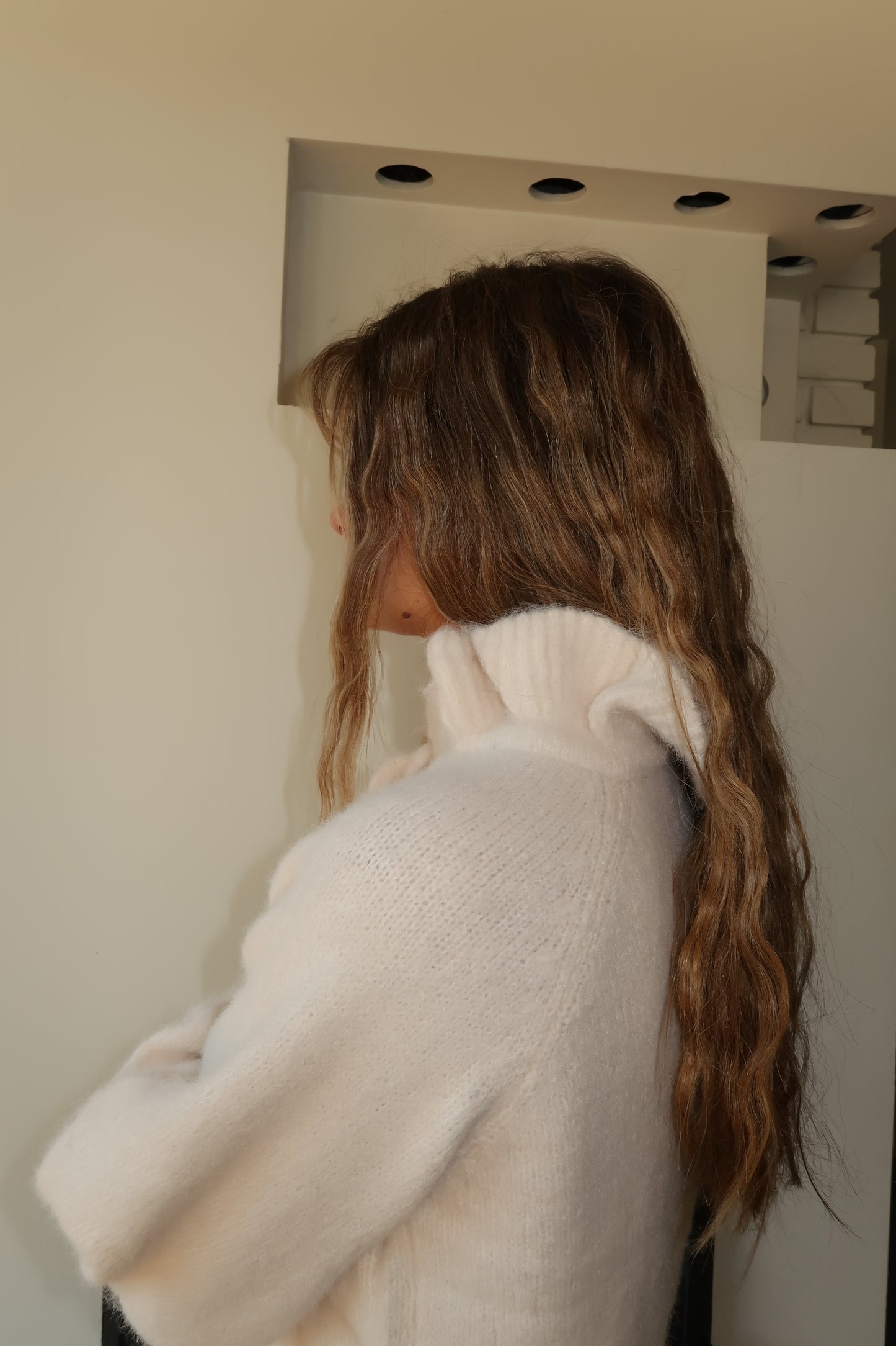 Pull col noué beige