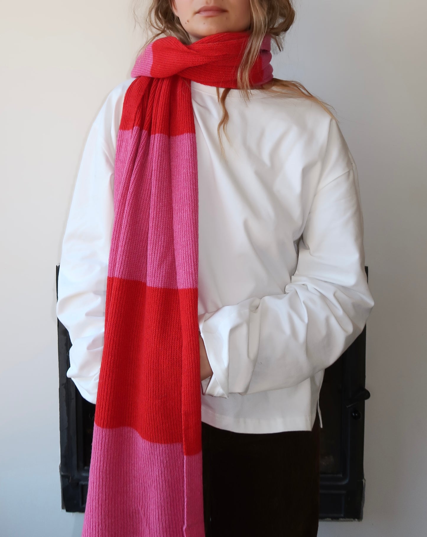 Echarpe rayée rose & rouge